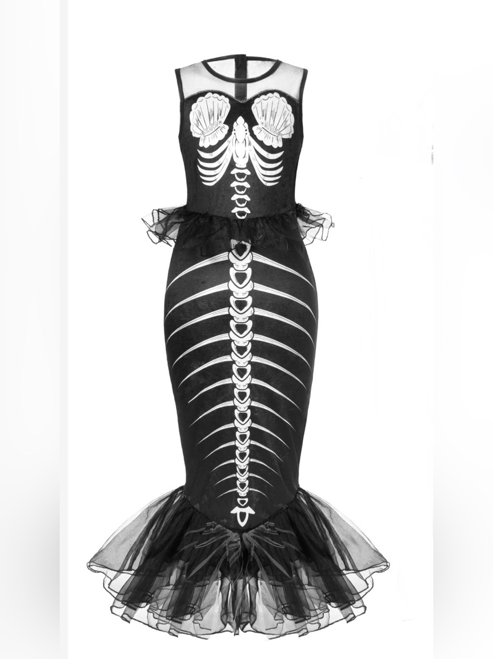 Unbranded Black Skeleton Mermaid Costume Dress for Kids